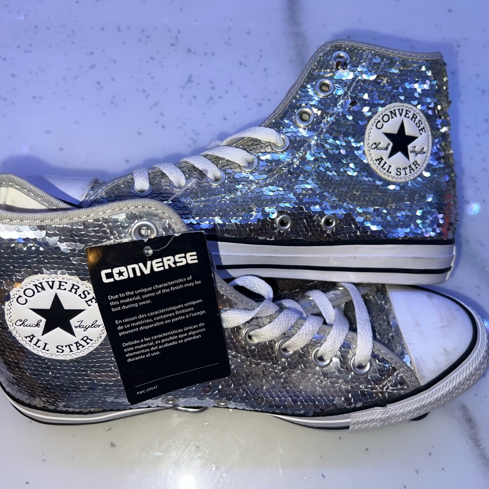 Converse Metallic Silver High-Tops NWT sz 9